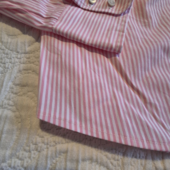 J. Crew women's Medium pink and white stripe long sleeve blouse semi fitted NEW - Picture 4 of 6